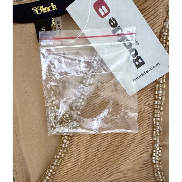 Buckle Sheer Mesh Lined Back Tie Tan Gold Beaded‎ Tank Top Size Small NWT - Picture 10 of 15